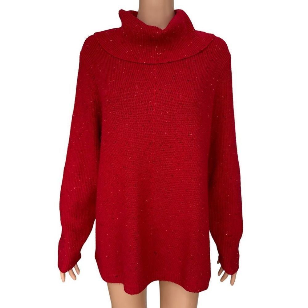 Talbots Women's Sweater Red Long Sleeve Cowl Neck cotton blend size XLp